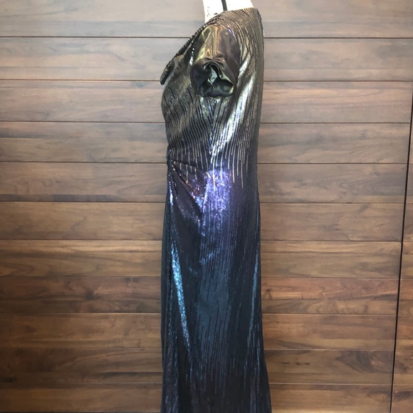 Sequin Floor Length Dress with Ombre Gold to Blue - Picture 2 of 3